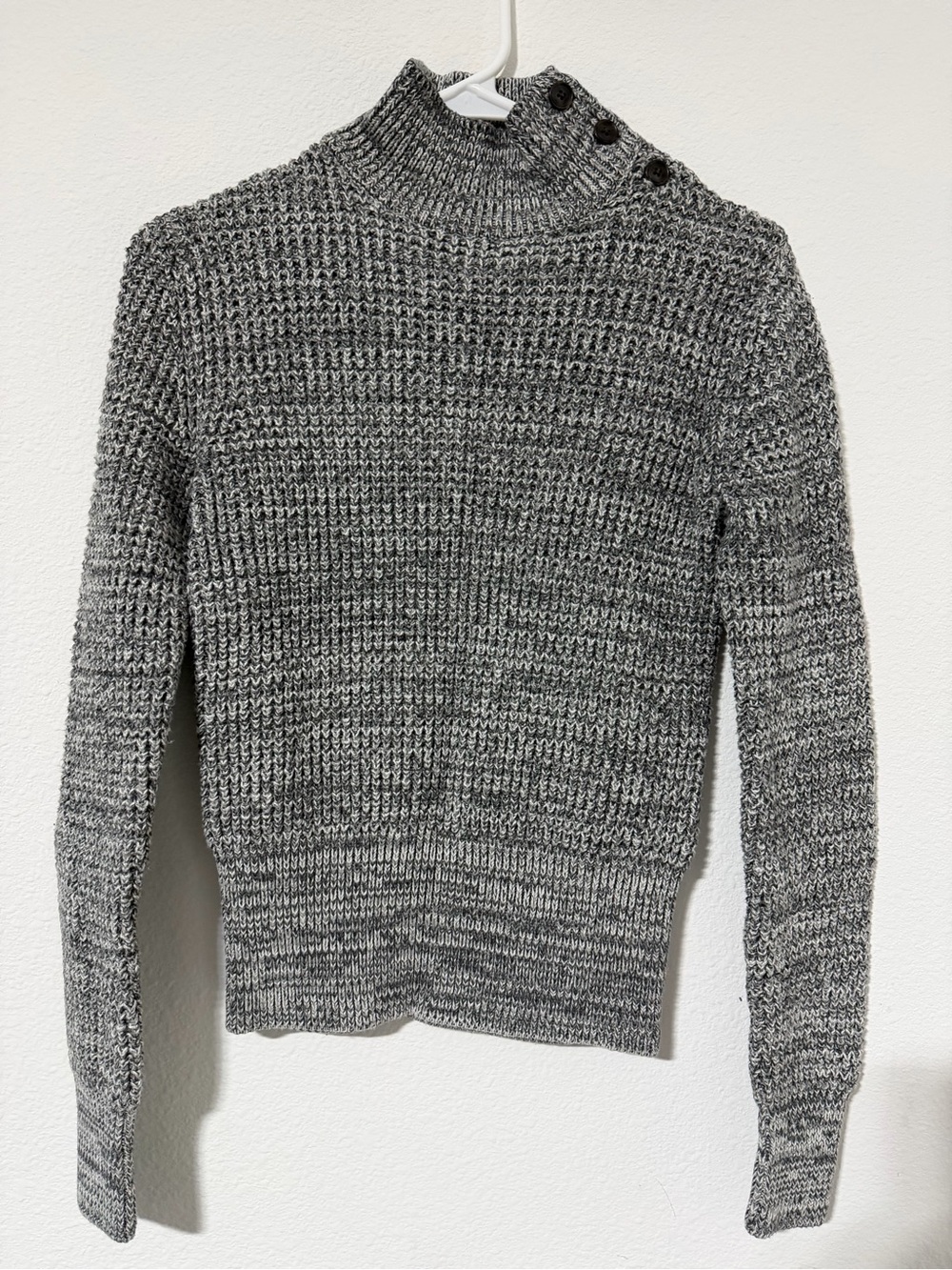 Gap Gray Marled Waffle Knit Button Mock Neck Sweater Size S Style 106126